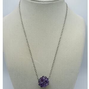 Vintage Amethyst Beaded Globe Pendant with Silver Chain